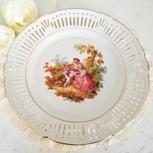 Large schwarzenhammer bavaria Porcelain 10 3/8&#39;&#39; Plate, Made in Germany, Fine Porcelain Made in Germany, Reticulated, Victorian Couple
