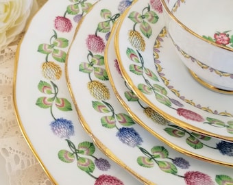 Juego de vajilla vintage Adderley Meadosweet de 5 piezas, porcelana fina fabricada en Inglaterra, con flores coloridas, vajilla vintage de repuesto.