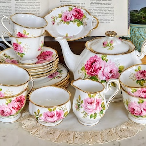 Royal Albert American Beauty 23 Pieces Tea Time Set for 6, Bone China Made in England, English Roses, vintage tea party, grand millennial