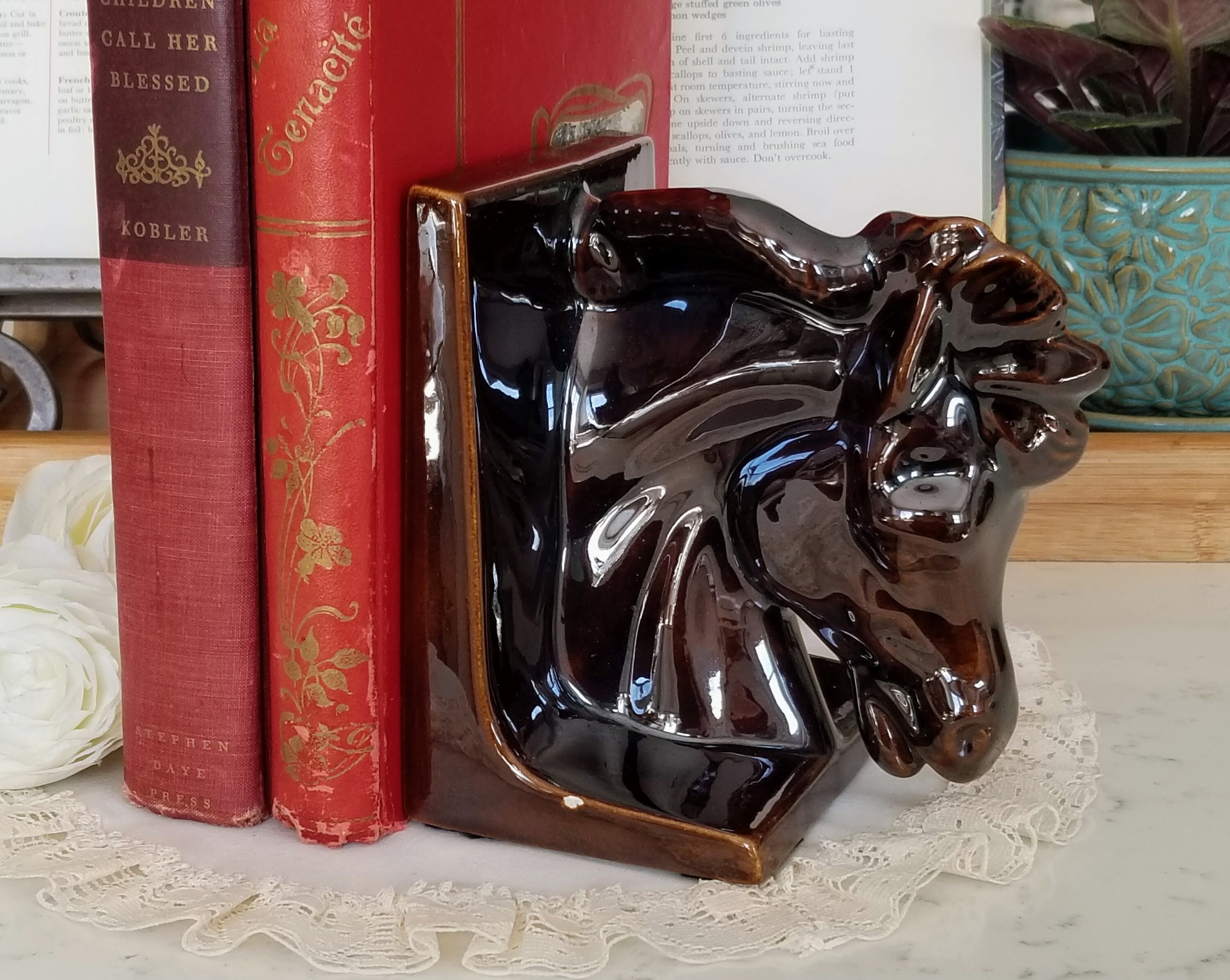 Vintage Ceramic Equestrian/horse Bookend, Hand-made, Brown Glazing