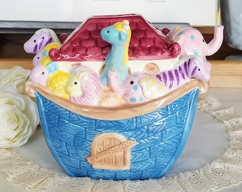 Vintage Noah's Arc Ceramic Bank, Money Saving, Ceramic Box Biblical Decor, Child's Gift, birthday present, birthday gift, child's room decor