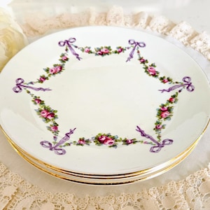 Set of 3 Collingwood Cake Plates, Bone China Made in England, Floral Garlands and Ribbons, vintage dinnerware/tea party, China Replacement