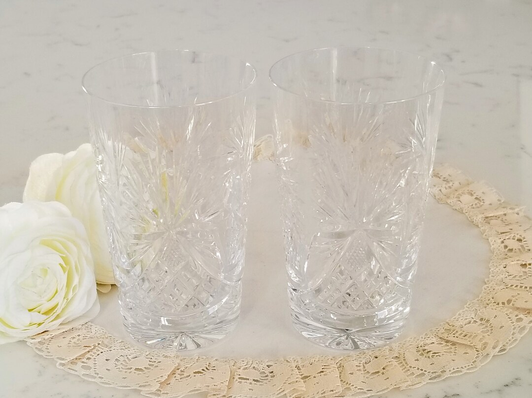 Set of 2 Pinwheel Crystal Highball Water Glasses/cocktail Glasses