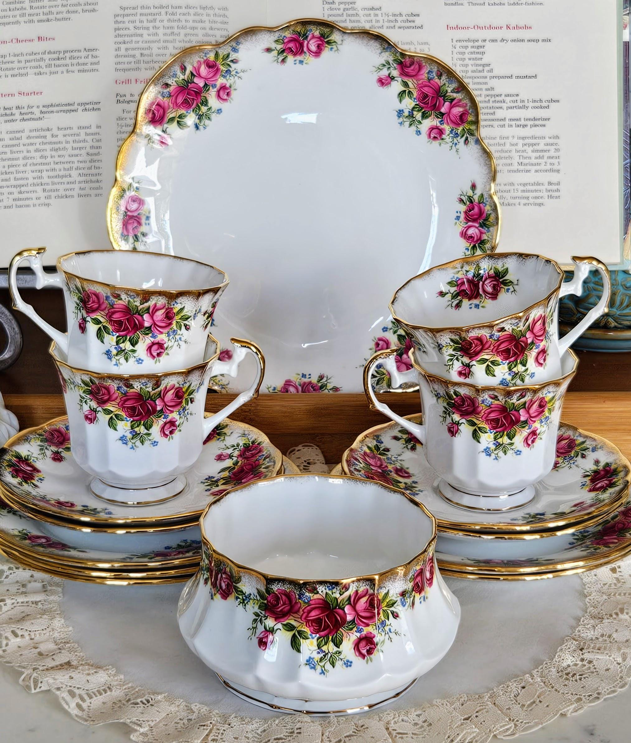 Vintage Elizabethan Georgian Rose Tea Set, Bone China Made in