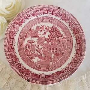 Vintage John Steventon & Sons Venton Ware Royal Willow (Pink) Replacement Saucer with Spring Plate Hanger, Made in England, display plate