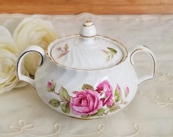 Vintage Royal Adderley Lidded Sugar Bowl, Bone China Made in England, Pink Cabbage Roses, vintage tea party, china replacement