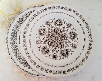 Juego de 2 platos llanos Wood & Sons de loza marrón con decoración transferida, fabricados en Inglaterra, Wellesley/Eldorado, estilo vintage/rústico/cabaña/casa de campo.