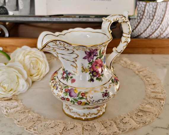 HAMMERSLEY PINK FLORAL CHINZ フローラル チンツ！ LARGE Hammersley Dresden Sprays Ornate Creamer/maple Pitcher, Bone
