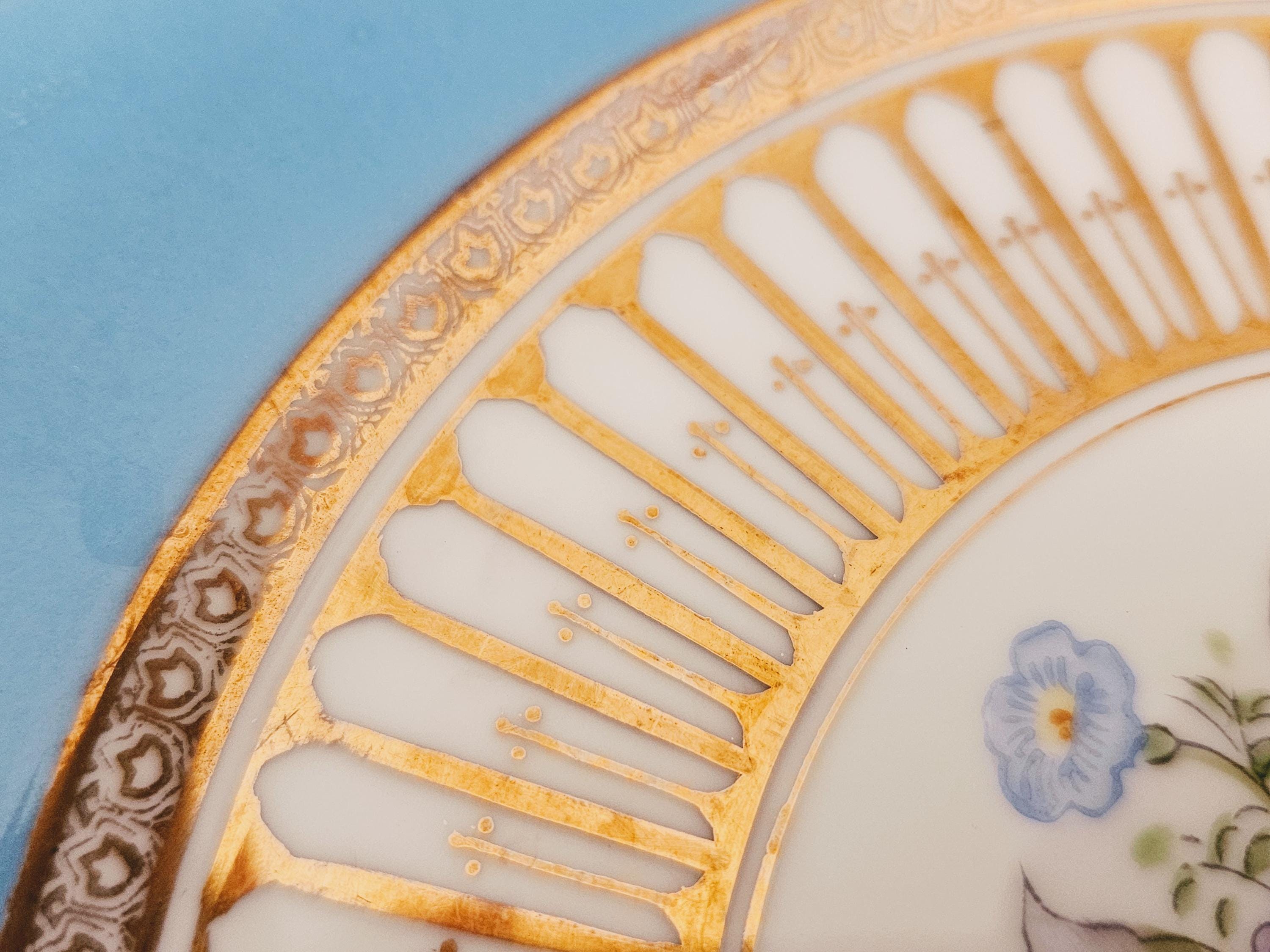 Noritake 四つ角ボウル 青・金 Set of 8 Noritake Japan 7 3/4'' Salad/cake Plates, Porcelain Made
