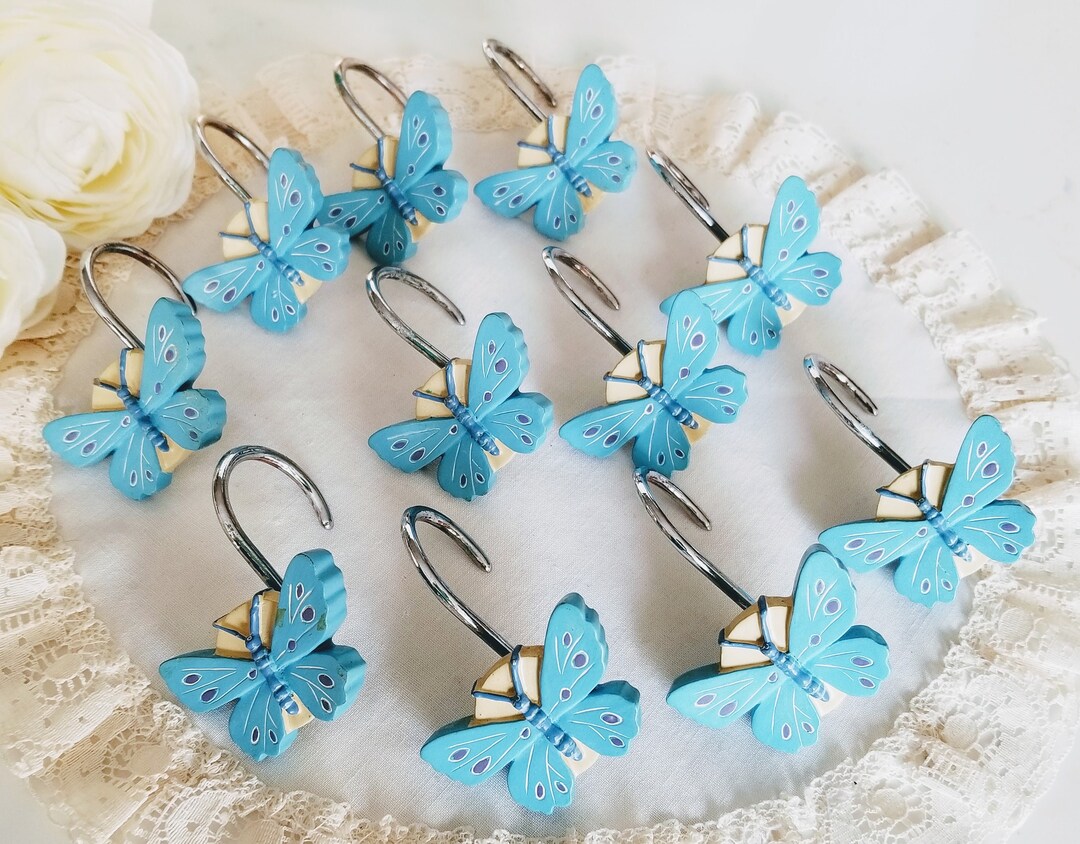 Set of 11 Vintage Shower Curtain Hooks Light Blue Etsy