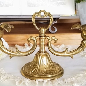 Vintage 2 arm Ornate Brass Candelebra with Flower Shaped Candlestick Holders, candle holder, Hand-Made, Vintage/Rustic home decor, Boho Chic