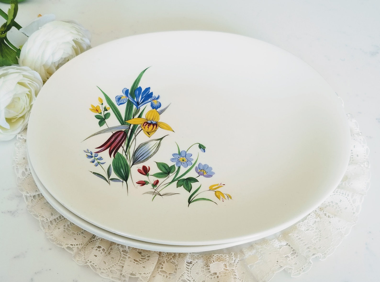 Set of 3 Grindley Oval Dinner Plates Made in England Flowers Etsy