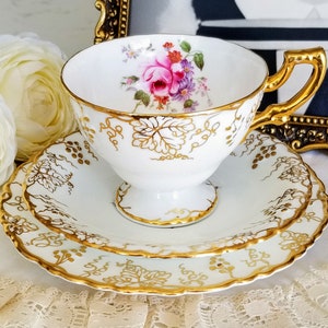Vintage Royal Crown Derby Vine (Posie Center) Teacup Trio, Fine Bone China Made in England, vintage dinnerware/tea party, china replacement