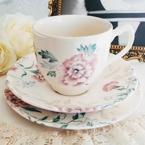 Vintage Johnson Brothers Lynton (Newer) Teacup Trio, Made in England, Staffordshire, Pink flowers, vintage tea party, china replacement