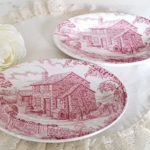 Set of 2 John Maddock & Sons Royal Ultra Vitrified Oval Relish Plates and Serving Platter, Empire Crockery Co. Montreal, Pink Transferware