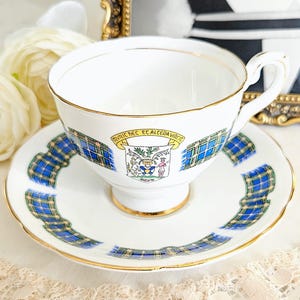Royal Stafford Nova Scotia Tartan Provincial Teacup and Saucer Set, Bone China Made in England, vintage tea party, Souvenir/Memorabilia