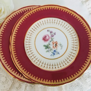 Set of 2 Aynsley Hatfield Maroon Cake/Bread & Butter Plates, Bone China Made in England, Vintage Dinnerware/Dishes, collecor&#39;s gift