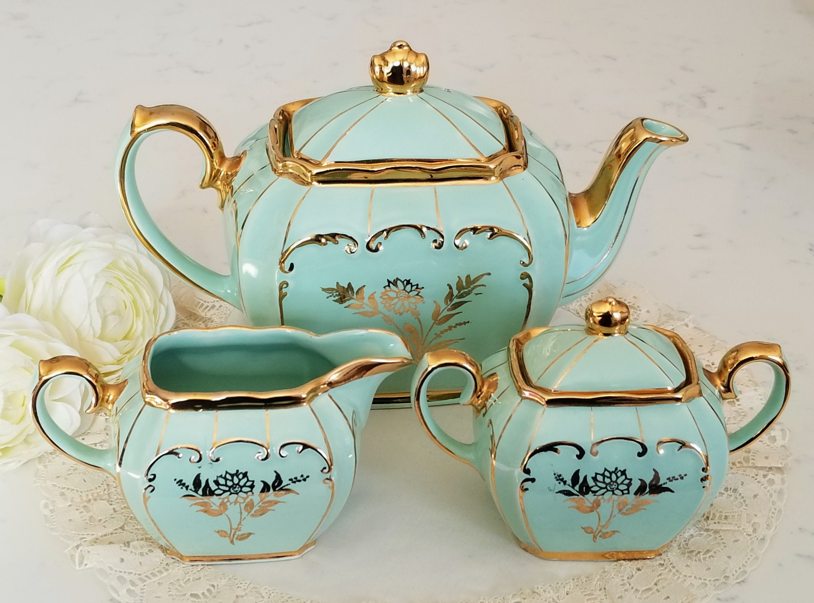 Teal Cube Teapot, by Sadler England, Full Sized Tea Pot 18257 – The Vintage  Teacup