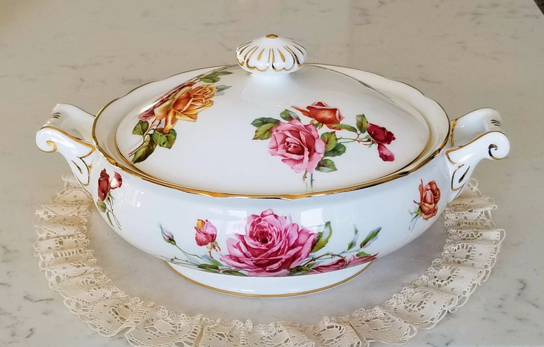 Bone China Made in England Vintage RARE Hammersley Morgan Rose Covered Vegetable Bowlserving dish vintage dinnerware china replacement