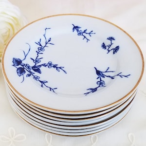 Set of 8 Antique 19th Century Chinese Porcelain Cake/Bread & Butter Plates, Blue Transferware, vintage dinnerware, vintage tea party