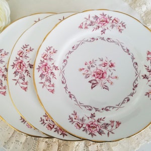 Set of 2 Vintage Aynsley Rose Marie Cake/Bread & Butter Plates, Bone China Made in England, pink flowers, light blue leaves, swags