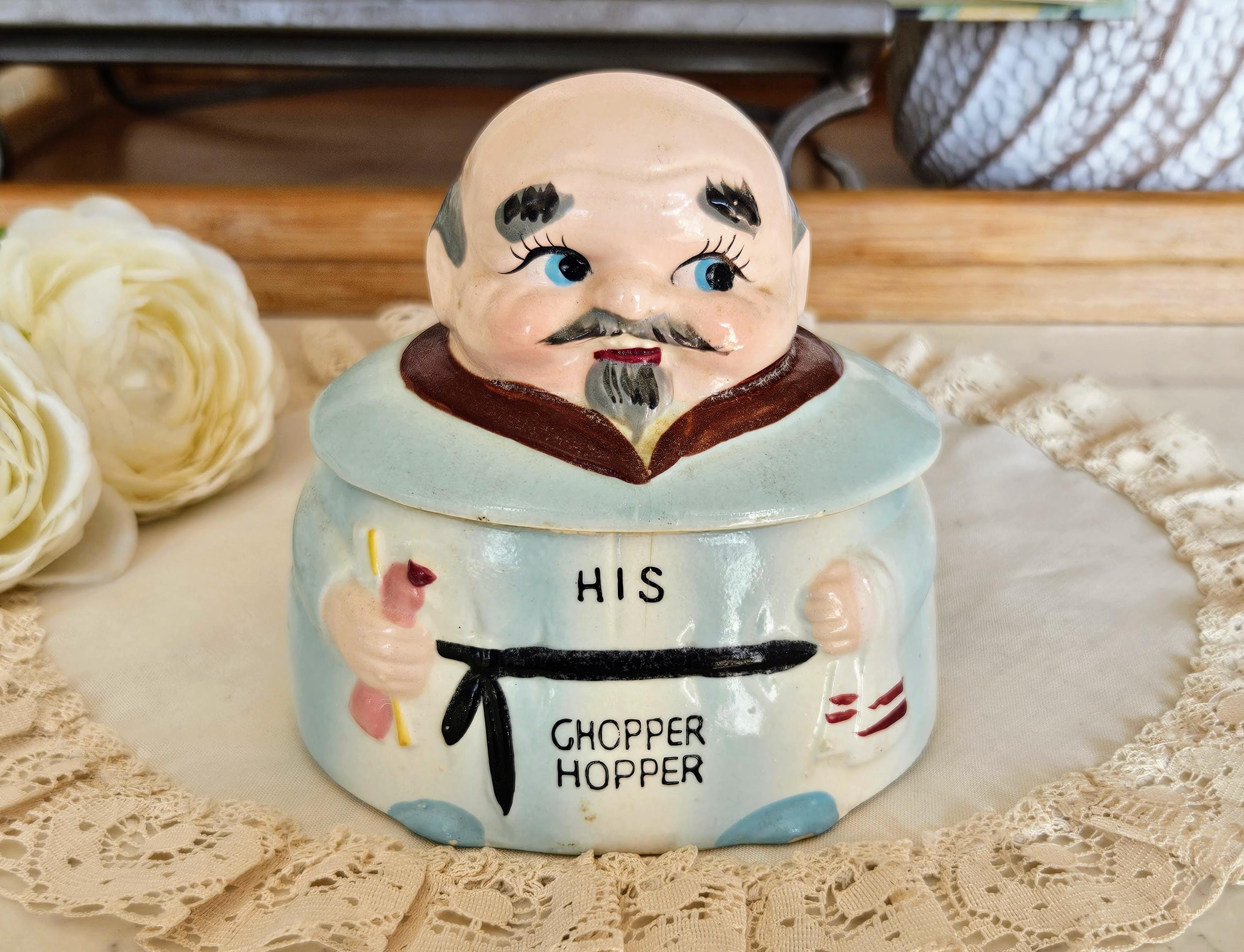 Vintage Chopper Hopper Dentures Holder, Ceramic Made in Japan, His Side, Vintage Bathroom Storage/Vanity Decor/Whimsical decor, 1960s Kitsch
