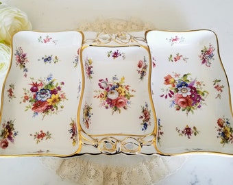 Hammersley Minuet/Howard Sprays Divided Serving Tray/Dish, Signed by Artist, Bone China Made in England, collector's gift