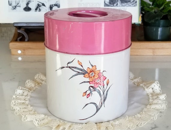 Contenitore da cucina vintage, coperchio rosa, barattolo da cucina  floreale, contenitore in metallo, deposito cucina vintage, arredamento  cucina retrò, organizzazione cucina -  Italia