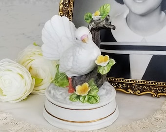 Vintage Ceramic Music Box, A Ceramic Dove in a Tree, The Love Story Theme, vintage home decor, vintage figurines, birthday girl's gift