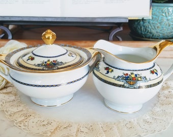 Vintage Royal Bayreuth Bavaria Creamer y Lidded Sugar Bowl Set, porcelana hecha en Alemania, vajilla vintage/fiesta de té, reemplazo de porcelana