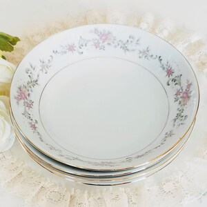 Set of 4 Vintage Lynns Fine China Summer Land Soup Bowls, Pink Flowers, Oven/Dishwasher Safe, vintage dinnerware/serving