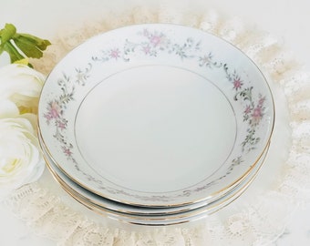 Set of 4 Vintage Lynns Fine China Summer Land Soup Bowls, Pink Flowers, Oven/Dishwasher Safe, vintage dinnerware/serving