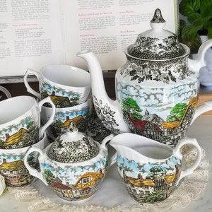 Vintage Coffee Set for 4, Merrie Olde England, Ironstone Made in England, Hostess Tableware, Transferware, vintage dinnerware/tea party