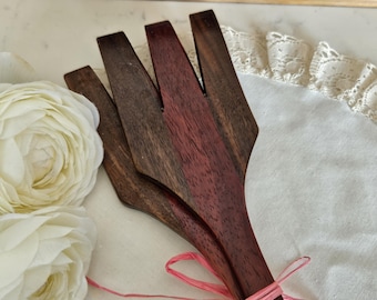 Juego de tenedores de ensalada vintage de madera de nogal africano, vajilla vintage, utensilios para servir, cocina rústica, par de tenedores de ensalada, estilo boho chic, decoración campestre