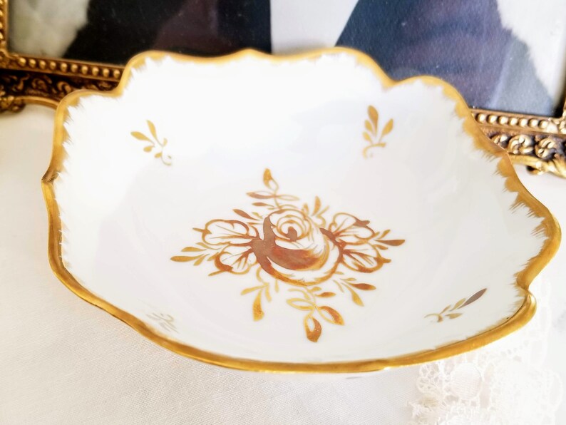 vintage home decorvanity decor Set of 2 Vintage Hand Painted BB TrinketMintRing Dishes Bon Bon Dishes Porcelain Made in France