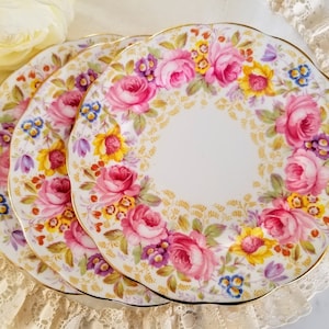 Set of 3 Royal Albert Serena 6 1/4&#39;&#39; Bread and Butter/Cake Plates, Bone China Made in England, Flowers, vintage dinnerware/tea party