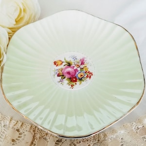 E.B Foley Replacement Saucer, Bone China Made in England, orphaned saucer, Teal/Mint Green, Flowers, vintage tea party, china replacement