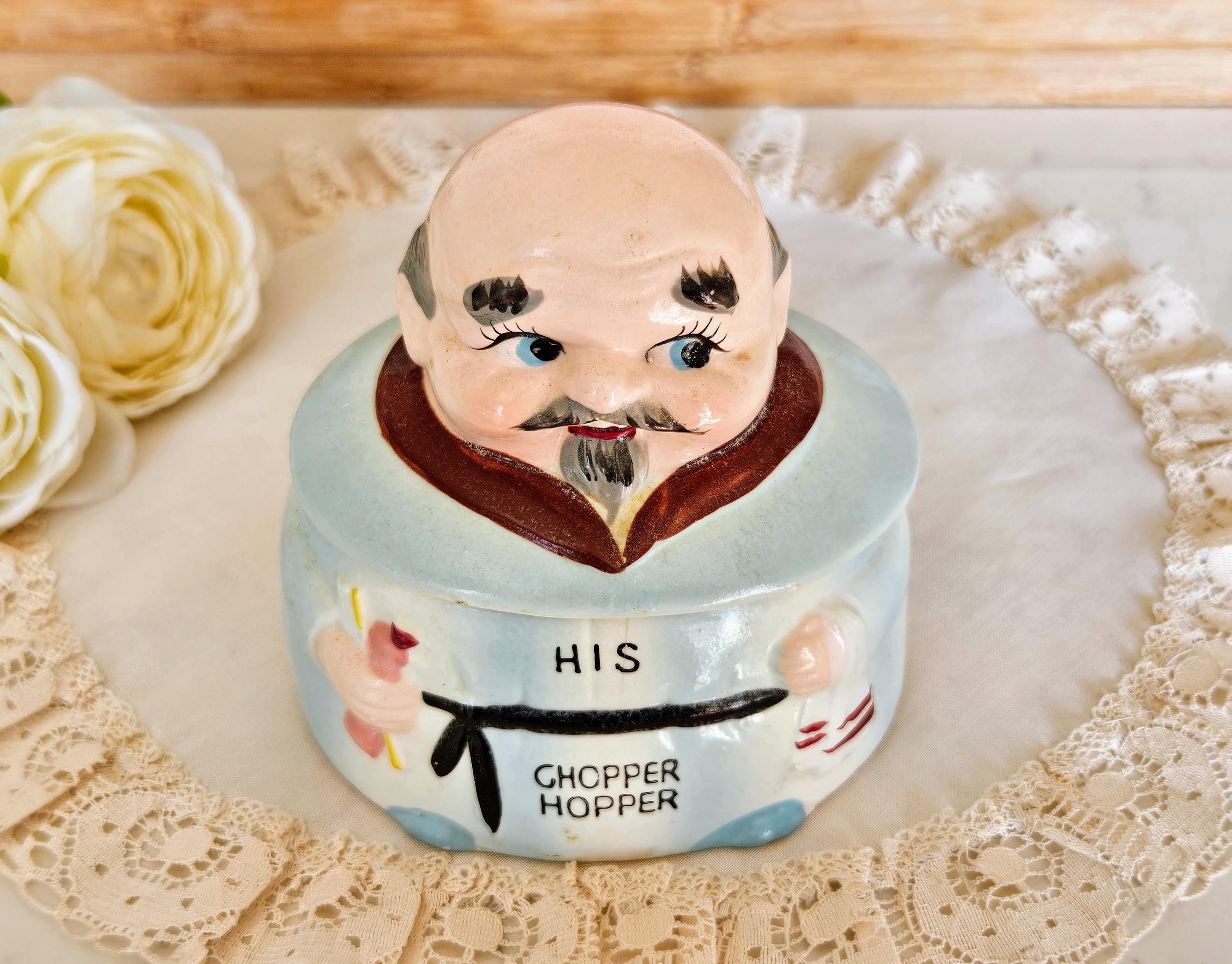 Vintage Chopper Hopper Dentures Holder, Ceramic Made in Japan, His