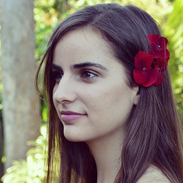 Fleurs de cheveux rouge | parure de mariage | postiche mariée | épingles à cheveux mariées | fleur de cheveux de mariée | Bandeau de mariage