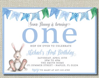 Bunny Birthday Invitation, Some Bunny Is Turning One, Some Bunny Invitation, Bunny Invitation, Spring, Bunny First Birthday Invitation, Blue