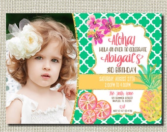 Aloha Invitation, Luau Invitation, Pineapple Invitation, Luau Birthday Invitation, Hawaiian Birthday Invitation, Luau, Aloha, Digital