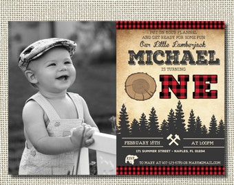 Lumberjack First Birthday Invitation, Woodland First Birthday Invitation, Mountain Invitation, Wilderness, Wild, Deer, Buffalo Plaid Invite