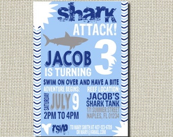 Shark Birthday Invitation, Shark Invitation, Pool Party Invitation, Shark Invite,  Shark Pool Party Invitation, Shark, Digital, Printable