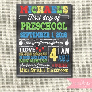 Back To School Sign, First Day of School Sign, First Day of Preschool Sign, Any Grade, Chalkboard Sign, Chalkboard Poster, Digital File