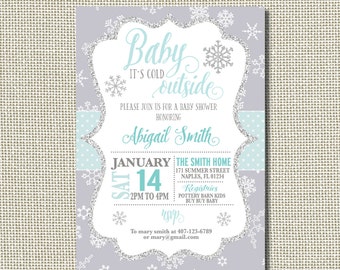 Baby Shower Invitation, Snowflake Baby Shower Invitation, Winter Baby Shower Invitation, Baby it's cold, Snowflake Invitation, Glitter