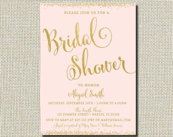 Pink and Gold Bridal Shower Invitation, Bridal Shower, Gold Glam Bridal Shower Invitation, Pink Bridal Shower, Gold, Glam, Glitter, Digital