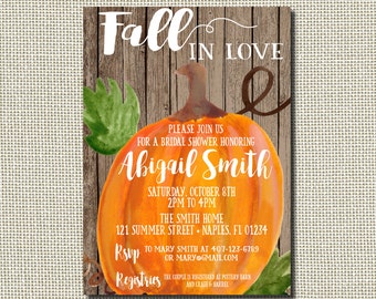 Pumpkin Bridal Shower Invitation, Fall Bridal Shower, Rustic Bridal Shower Invitation, Bridal Shower, Shabby Chic, Rustic, Pumpkin, Digital