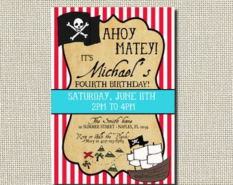 Pirate Invitation, Pirate Birthday Party, Pirate Party, Vintage Pirate, Treasure Map, Digital, Printable, Pirate Party, Pirates, Pirate Ship