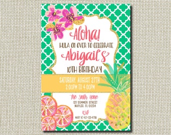 Aloha Invitation, Luau Invitation, Pineapple Invitation, Luau Birthday Invitation, Hawaiian Birthday Invitation, Luau, Aloha, Digital