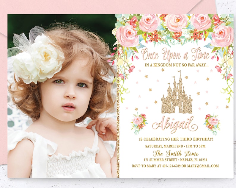 Princess Birthday Invitation Pink Gold Princess Castle Invite Royal Princess Tea Party Cinderella Castle Blush Pink Gold